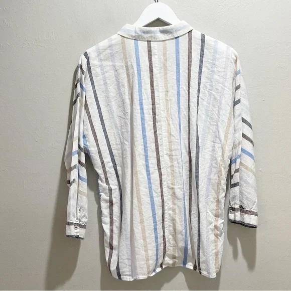 GERRY WEBER EDITION Women’s White Multi Stripe Side Button Lagenlook Shirt Med - Picture 2 of 6